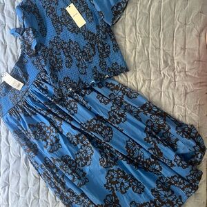 ME+EM Blue and Brown Floral Skirt Set size 6